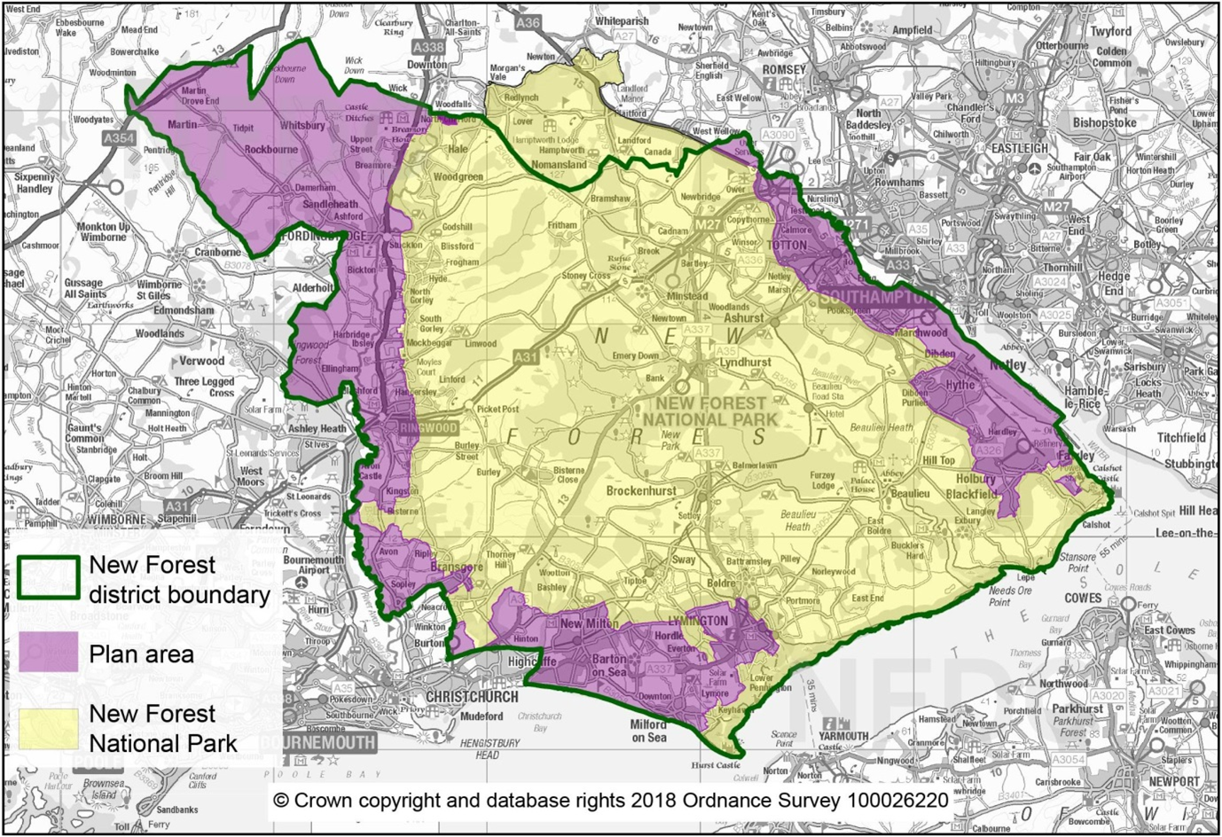 A map showing New Forest District (outside the National Park) Plan Area