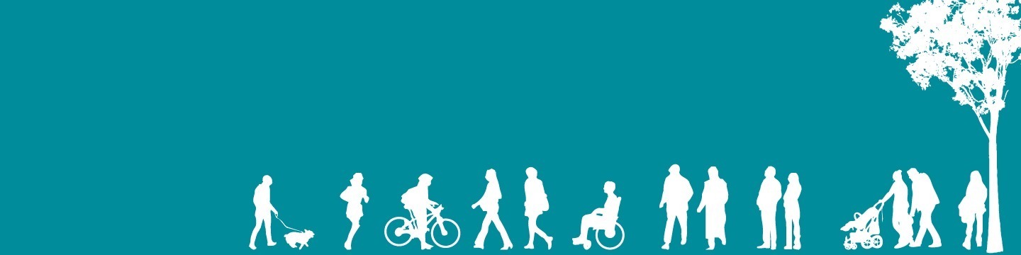 Silhouettes of people engaging in outdoor activities on a teal background